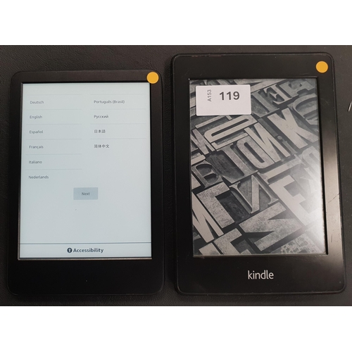 TWO AMAZON KINDLE E-READER
comprising a Paperwhite, serial number B024 1604 3163 0690; and a Basic 4, serial number G092 AP03 3172 01P6 (2)
Note: It is the buyer's responsibility to make all necessary checks prior to bidding to establish if the device is blacklisted/ blocked/ reported lost. Any checks made by Mulberry Bank Auctions will be detailed in the description. Please Note - No refunds will be given if a unit is sold and is subsequently discovered to be blacklisted or blocked etc.