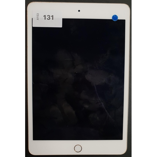 APPLE IPAD MINI 4 - A1538 - WIFI  
serial number F9FTLQ1WGHKL. Apple account locked. 
Note: It is the buyer's responsibility to make all necessary checks prior to bidding to establish if the device is blacklisted/ blocked/ reported lost. Any checks made by Mulberry Bank Auctions will be detailed in the description. Please Note - No refunds will be given if a unit is sold and is subsequently discovered to be blacklisted or blocked etc.