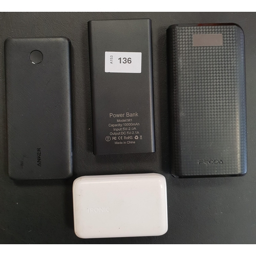 SELECTION OF FOUR POWERBANKS
including Anker and Proda