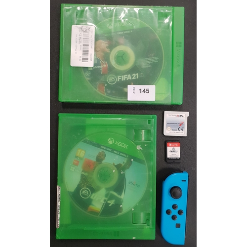 SELECTION OF COMPUTER GAMES AND ACCESSORIES
comprising XBox One UFC4 game; XBox One Fifa 21 game; Nintendo 3DS Mario Kart 7 game; Nintendo Switch Fifa23 game; and a single Nintendo Switch Joy-con controller