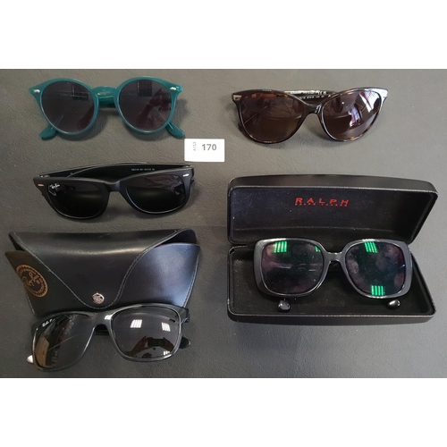 FIVE PAIRS OF DESIGNER SUNGLASSES
comprising 3x Ray-Ban, Burberry and Ralph Lauren