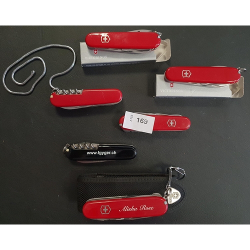 169 - SIX VICTORINOX SWISS ARMY KNIVES
of various sizes and designs, two new in boxes
Note: You must be ov... 