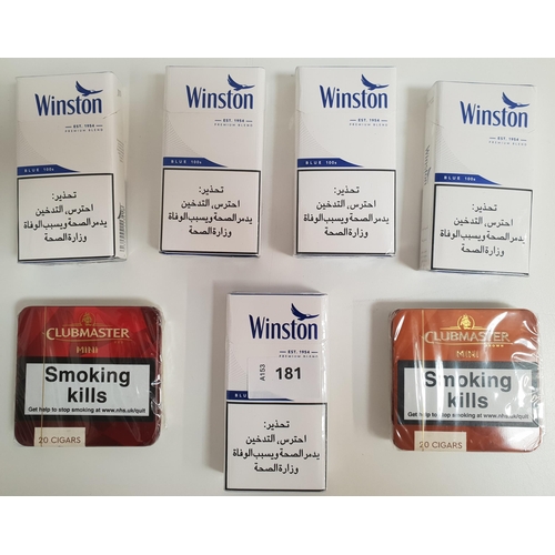 100 WINSTON BLUE CIGARETTES
and 40 Clubmaster Mini cigars (20 red and 20 brown)
Note: You must be over the age of 18 to bid on this lot.