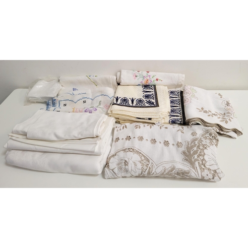 514 - SELECTION OF LINEN
including embroidered table cloths, plain white table clothes, etc.