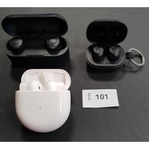 THREE PAIRS OF EARBUDS IN CHARGING CASES
comprising Oneplus, Panasonic and Jlab