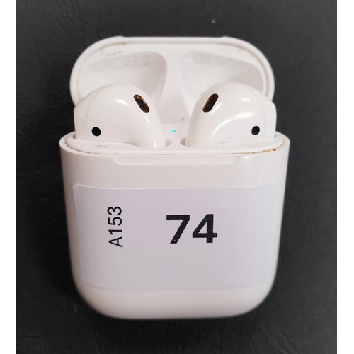 PAIR OF APPLE AIRPODS 
in Lightning charging case
Note: earbud model numbers not visible as too worn.