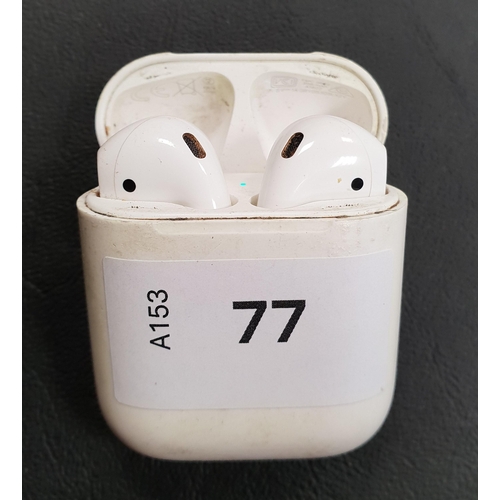 77 - PAIR OF APPLE AIRPODS 2ND GENERATION
in Lightning charging case
Note: Case is very dirty and stained