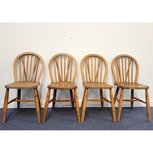 609 - FOUR OAK STICK BACK WINDSOR CHAIRS
early 20th century, with turned legs and stretchers, 42 x 85 x 45... 