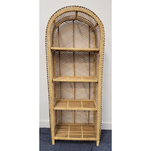 611 - VINTAGE ARCHED WICKER BOOKCASE
with black trim, 57 x 141 x 29cm