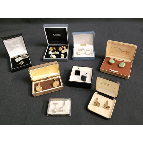 127 - SELECTION OF VINTAGE CUFFLINKS
including examples set with jade, mother of pearl, agate, simulated p... 