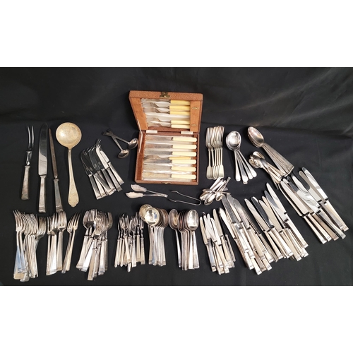 253 - ASSORTMENT OF VARIOUS FLATWARE 
including a set of cased fish cutlery and a large serving spoon stam... 