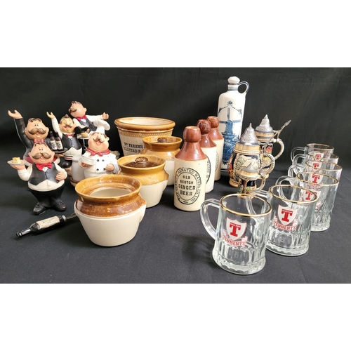 304 - ASSORTMENT OF ANTIQUE AND VINTAGE DRINK AND BAR RELATED WARES
including three Ginger beer bottles fr... 