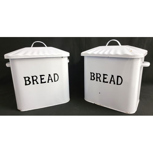 399 - TWO VINTAGE ENAMEL BREAD BINS
with twin handles and lids, 33 x 37 x 25cm (2)