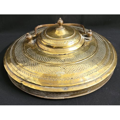 400 - LARGE ANTIQUE BRASS MIDDLE EASTERN INCENSE BURNER
with copper insert, with pierced work throughout t... 