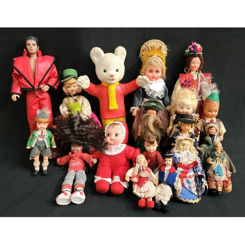 534 - SELECTION OF VINTAGE DOLLS
including souvenir nationality dolls, a Bendy 1969 Beaverbrook Newspapers... 