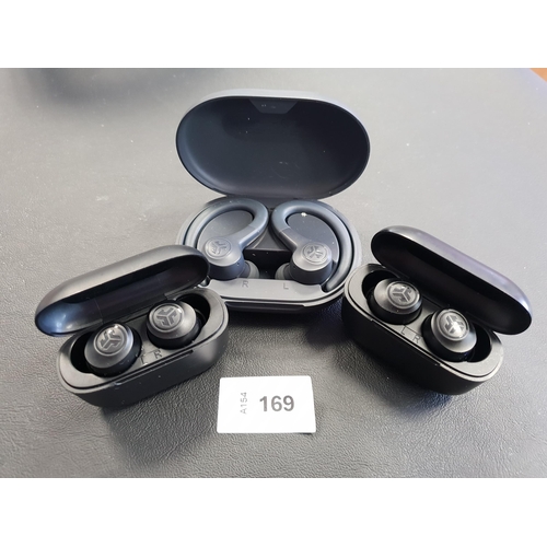 169 - THREE PAIRS OF JLAB EARBUDS IN CHARGING CASES