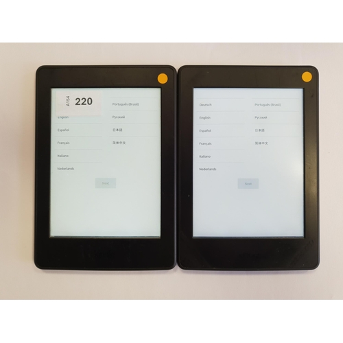 220 - TWO AMAZON KINDLE PAPERWHITE 3 E-READERS
serial numbers G090 G105 6082 0659 and G090 G105 6294 062S ... 