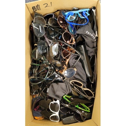 21 - ONE BOX OF SUNGLASSES AND GLASSES