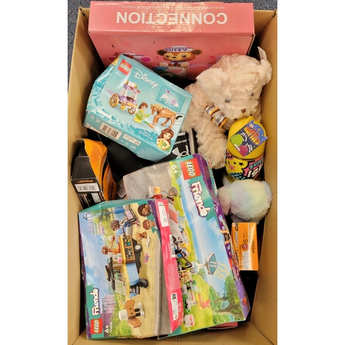 24 - ONE BOX OF NEW ITEMS
including souvenirs, Lego, toys, clothing, sliders, bike accessories