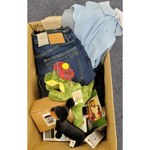 25 - ONE BOX OF NEW ITEMS
including Lacoste & Superdry medium Men's tops, Calvin Klein Jeans 32 waist 30 ... 