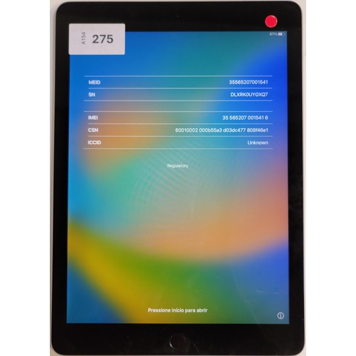 275 - APPLE IPAD PRO 9.7 INCH - A1674 - WIFI & CELLULAR 
serial number DLXRK0UYGXQ7; IMEI 355652070015416.... 