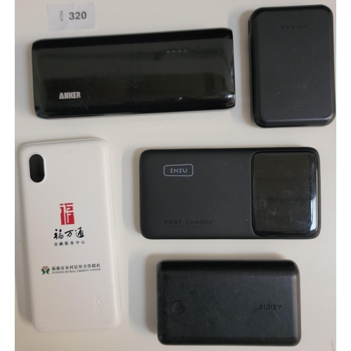 320 - SELECTION OF FIVE POWERBANKS
including Anker, Inui and Aukey (5)