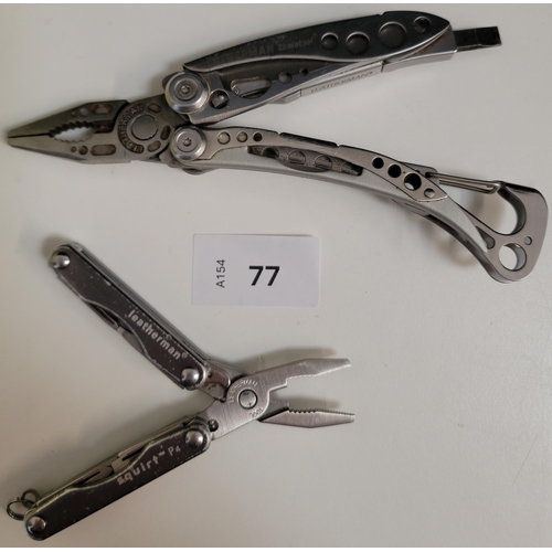 77 - TWO LEATHERMAN MULTI-TOOLS
comprising a Skeletool and a Squirt P4
Note: You must be over the age of ... 