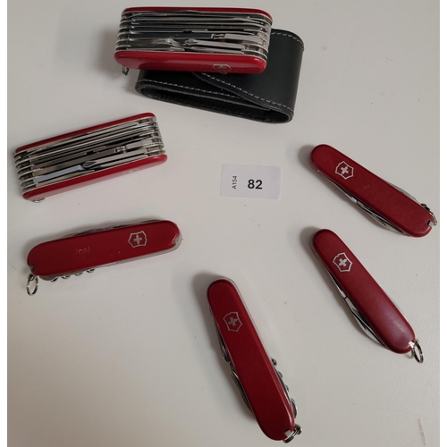 82 - SIX VICTORINOX SWISS ARMY KNIVES
of various sizes and designs
Note: You must be over the age of 18 t... 