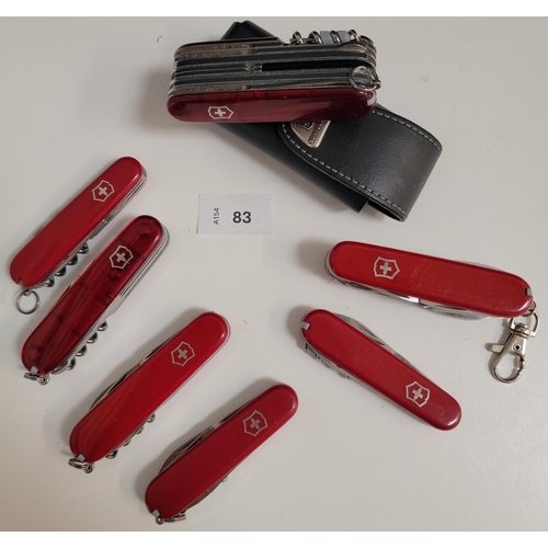 83 - SEVEN VICTORINOX SWISS ARMY KNIVES
of various sizes and designs
Note: You must be over the age of 18... 