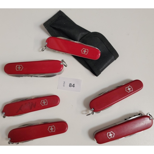 84 - SIX VICTORINOX SWISS ARMY KNIVES
of various sizes and designs
Note: You must be over the age of 18 t... 