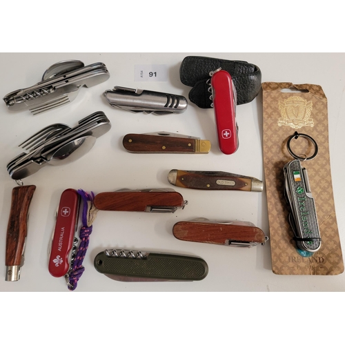 91 - SELECTION OF TWELVE SWISS ARMY KNIVES AND MULTI-TOOLS
of various sizes and designs
Note: You must be... 