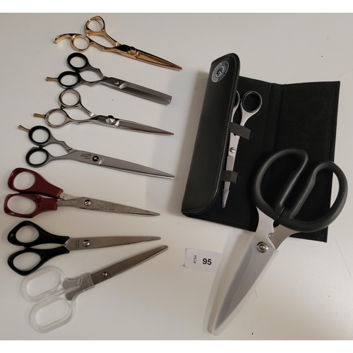 95 - NINE PAIRS OF SCISSORS
including five pairs of hairdresser's scissors
Note: You must be over the age... 