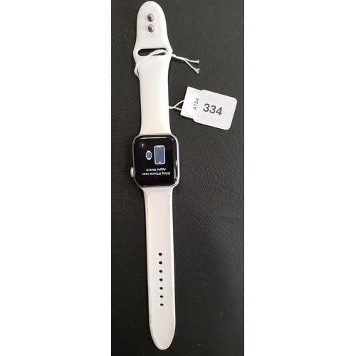 334 - APPLE WATCH SERIES 4
40mm case; model A1977; S/N FH7Y47UGKDH2; Apple Account Locked 
Note: It is the... 