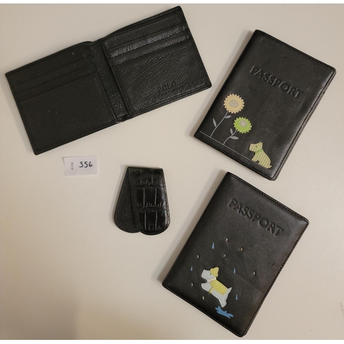 356 - TWO RADLEY PASSPORT COVERS
together with a Polo Ralph Lauren wallet and a Brighton magnetic money cl... 