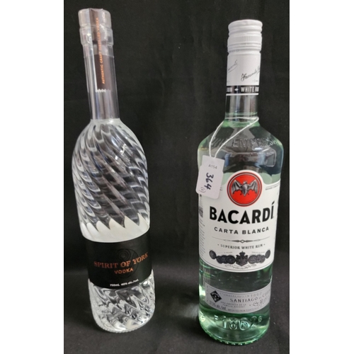 364 - TWO BOTTLES OF SPIRITS
comprising a bottle of Bacardi white rum (1L and 37.5%), and one bottle of Sp... 