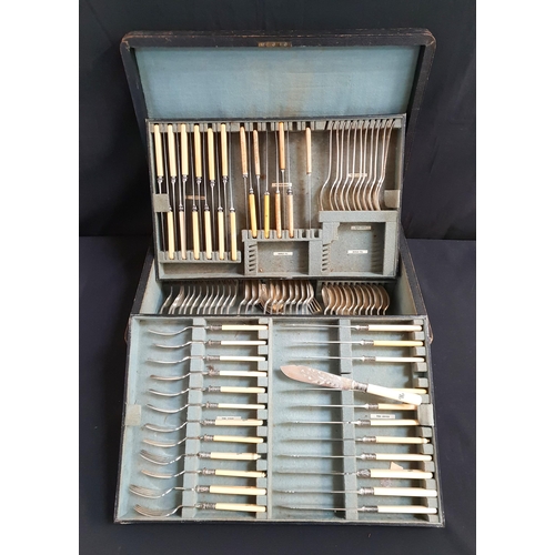 263 - QUANTITY OF FLAT WARE
including large canteen of cutlery (not complete) mainly with bone handles mon... 