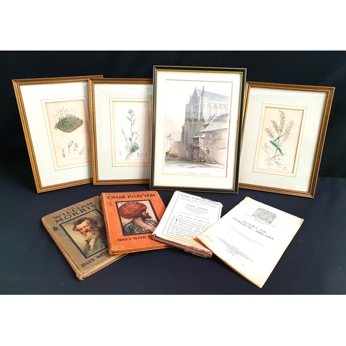 425 - THREE SOWERBY BOTANICAL PRINTS
glazed and framed 30 x 22cm, coloured dry point print of Abbey Church... 