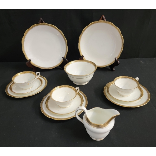 FULL GROVESNER TEA SET
with gilt and black Grecian design around edge, comprising twelve cups, saucers and side plates, cream jug, sugar bowl and two cake plates (40)