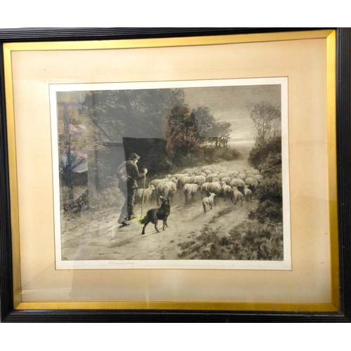 571 - HERBERT DICKSEE (ENGLISH 1862-1942) 
'Coming Home - Shepherd and his dog driving his sheep along a c... 