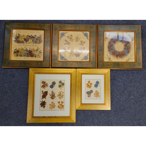 575 - FIVE FRAMED JOANNA SHEEN PRESSED FLOWER DESIGNS
including Cottage Garden, Fairie Ring and Herbaceous... 