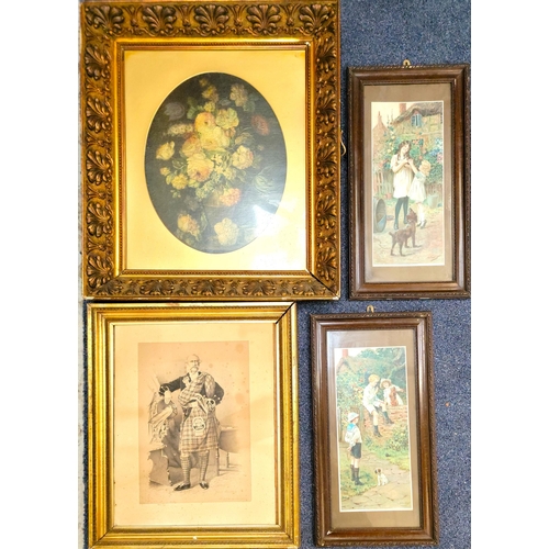 582 - FOUR ANTIQUE AND VINTAGE PRINTS
consisting of after Marcello Giachino 'Still life of flowers', in la... 