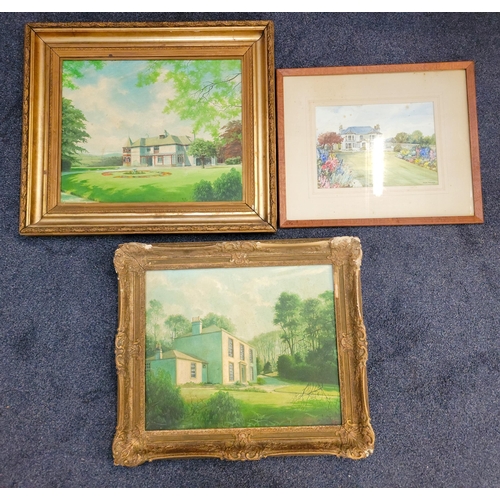 584 - THREE PAINTINGS OF HOUSES
comprising FB 'Woodend House on Bute', oil on canvas, initialled framed, 6... 