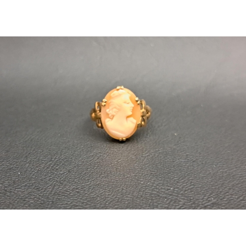 74 - CAMEO DRESS RING
on nine carat gold shank with decorative bow detail to the shoulders, ring size P-Q... 