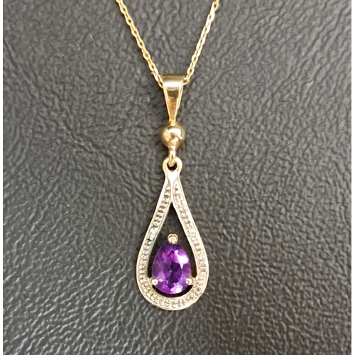 118 - AMETHYST AND DIAMOND PENDANT
the pear cut amethyst approximately 0.4cts in illusion surround set wit... 