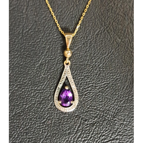 118 - AMETHYST AND DIAMOND PENDANT
the pear cut amethyst approximately 0.4cts in illusion surround set wit... 