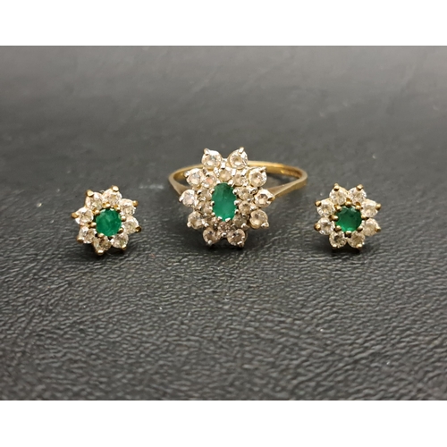 192 - EMERALD AND CZ CLUSTER RING AND MATCHING STUD EARRINGS
all in nine carat gold, the ring size Q-R, to... 