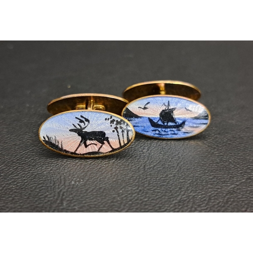 19 - PAIR OF NORWEGIAN SILVER GILT AND ENAMEL CUFFLINKS
by David Andersen, each cufflink decorated with a... 