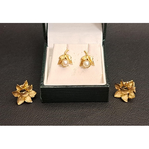 80 - TWO PAIRS OF NINE CARAT GOLD EARRINGS
one pair formed as multiple leaves with brushed finish, total ... 