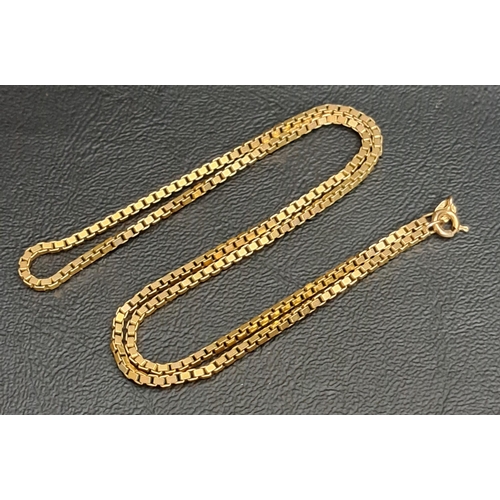 90 - NINE CARAT GOLD BOX CHAIN NECKLACE
46cm long and approximately 10 grams