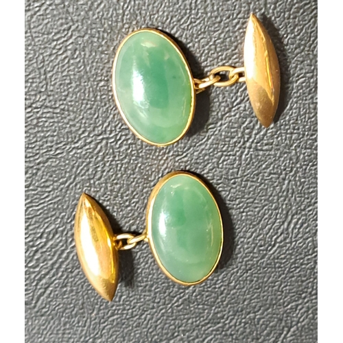 92 - PAIR OF JADE SET CUFFLINKS
in fourteen carat gold